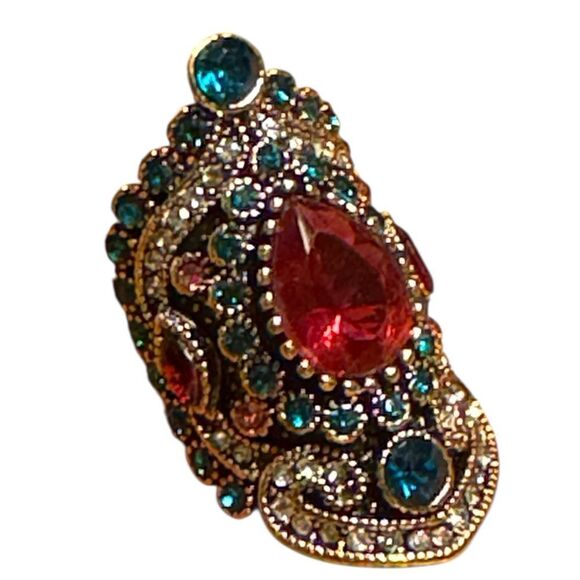 Fashion jewelry Gold tone multi color pink center stone Statement Ring size7 - Picture 6 of 7
